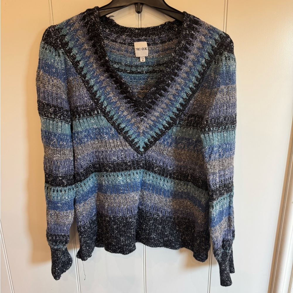 NIC+ZOE Women's V-Neck Sweater - Black, Blue, Gray